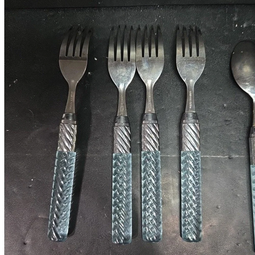 Acrylic Blue Handled Utensils, 17 Piece Set, Plastic Handles, Stainless‎ Steel